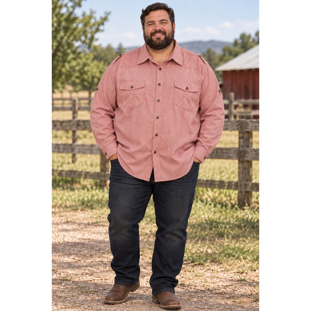 Empra Pink Microstripe Button Shirt Mens 3XL Long Sleeve Western Workwear